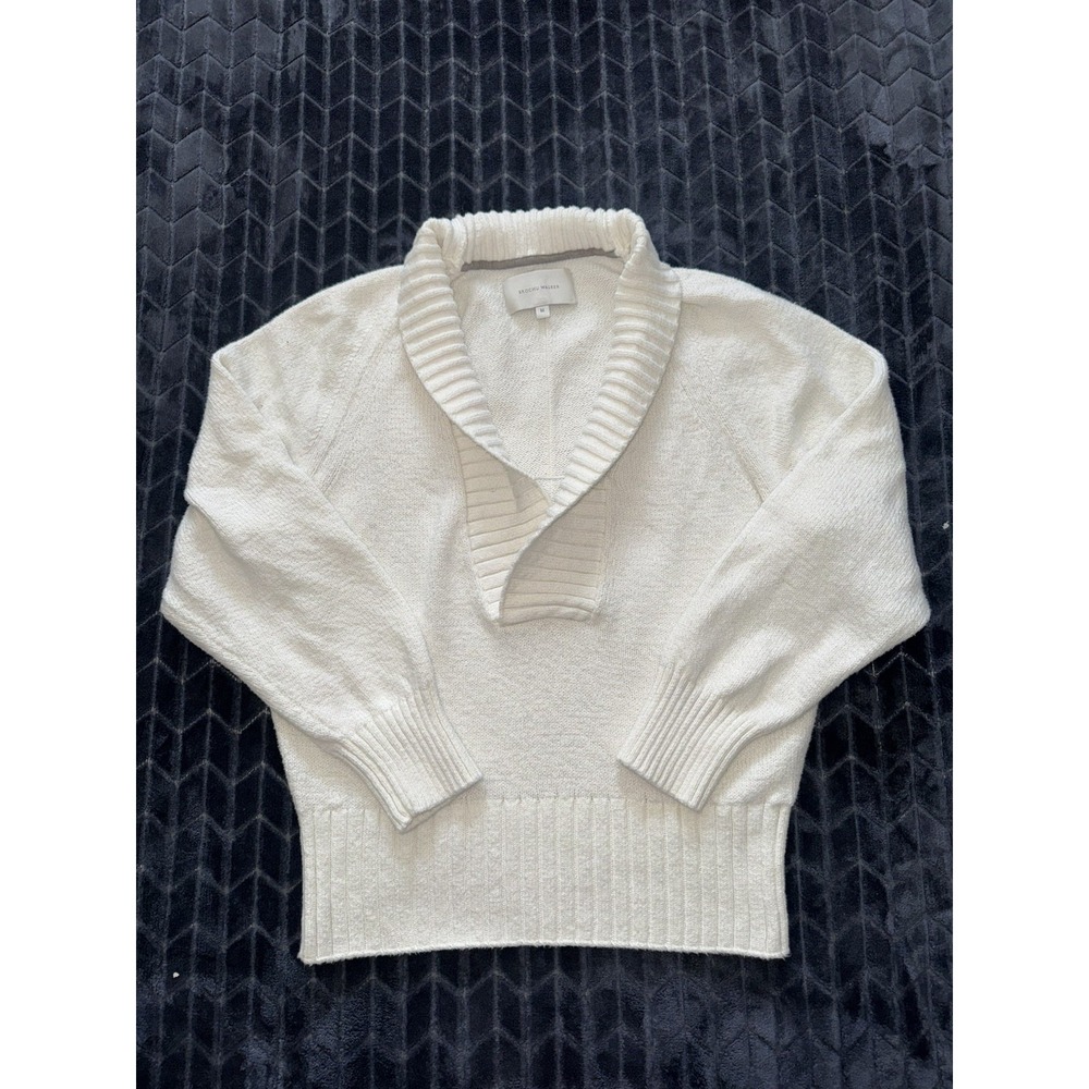 BROCHU WALKER S Ivory Cotton Knit Shawl Neck pullover sweater Size Medium